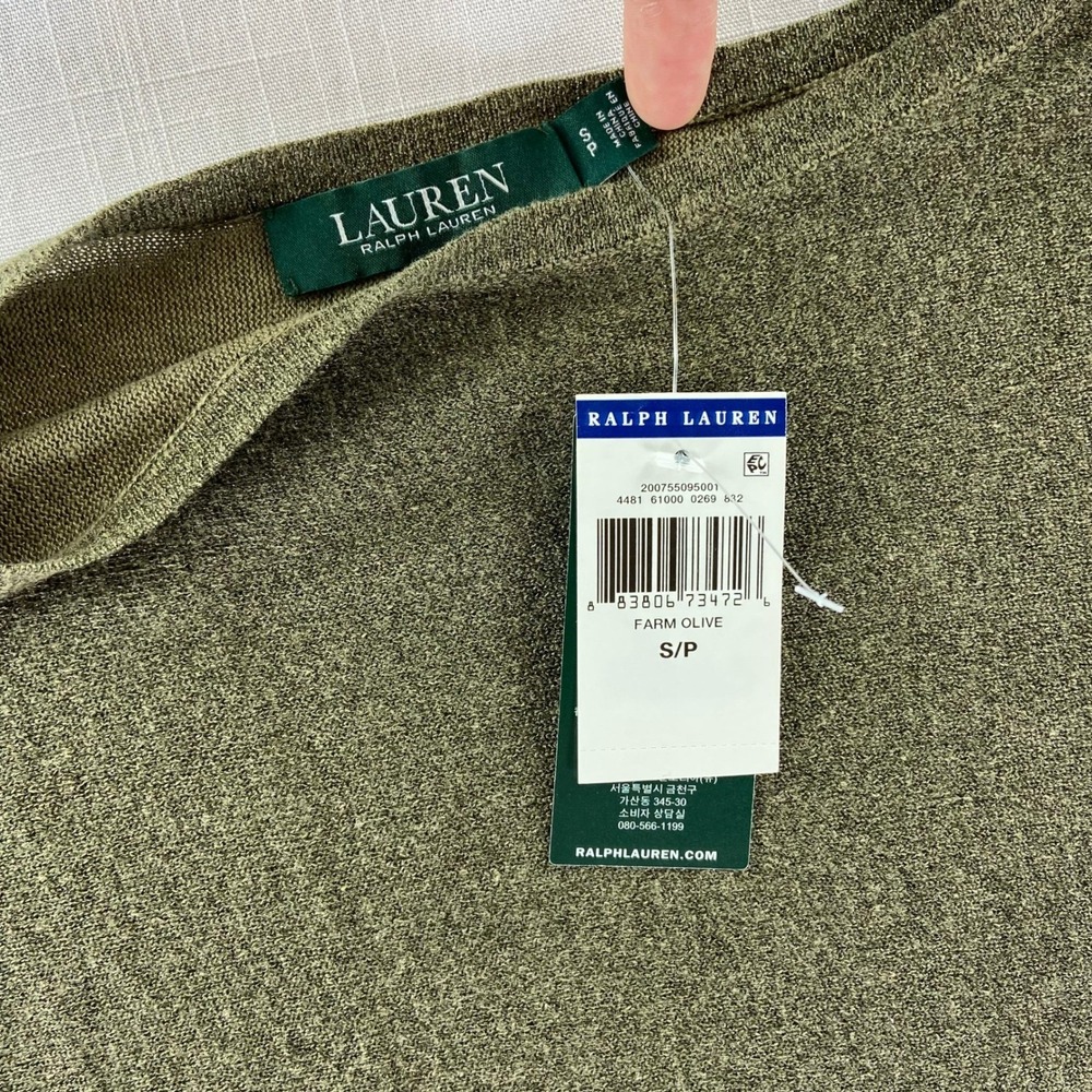 Lauren Ralph Lauren NWT Womens S Olive Green Linen Blend Dolman Sleeve Sweater
